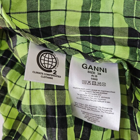 Ganni Green Seersucker Dress EU 38 - Picture 8 of 10